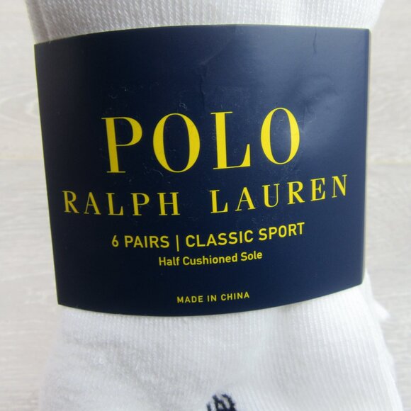 Polo Ralph Lauren Classic Sport Half Low Socks Mens Size 6-13 White (6-Pack) NEW - Picture 3 of 11